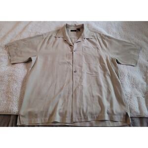AntholOgy Men's XL Button Up 100% Silk Beige Colored Shirt Short Sleeve